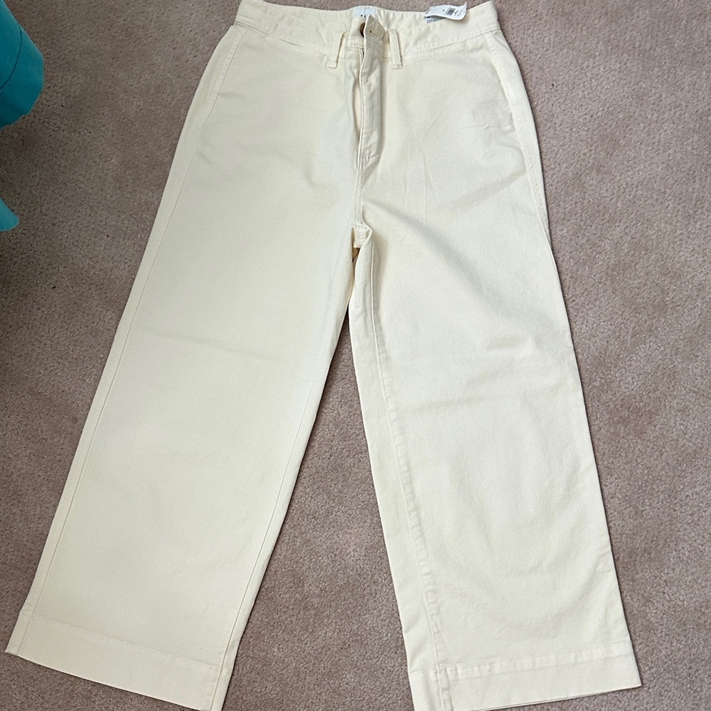 GAP Cream High-Rise Wide-Leg Pants